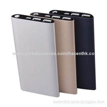 Slim Design Mobile Power Bank, 10,000mAh with Dual-USB and Aluminum Case, LED Light